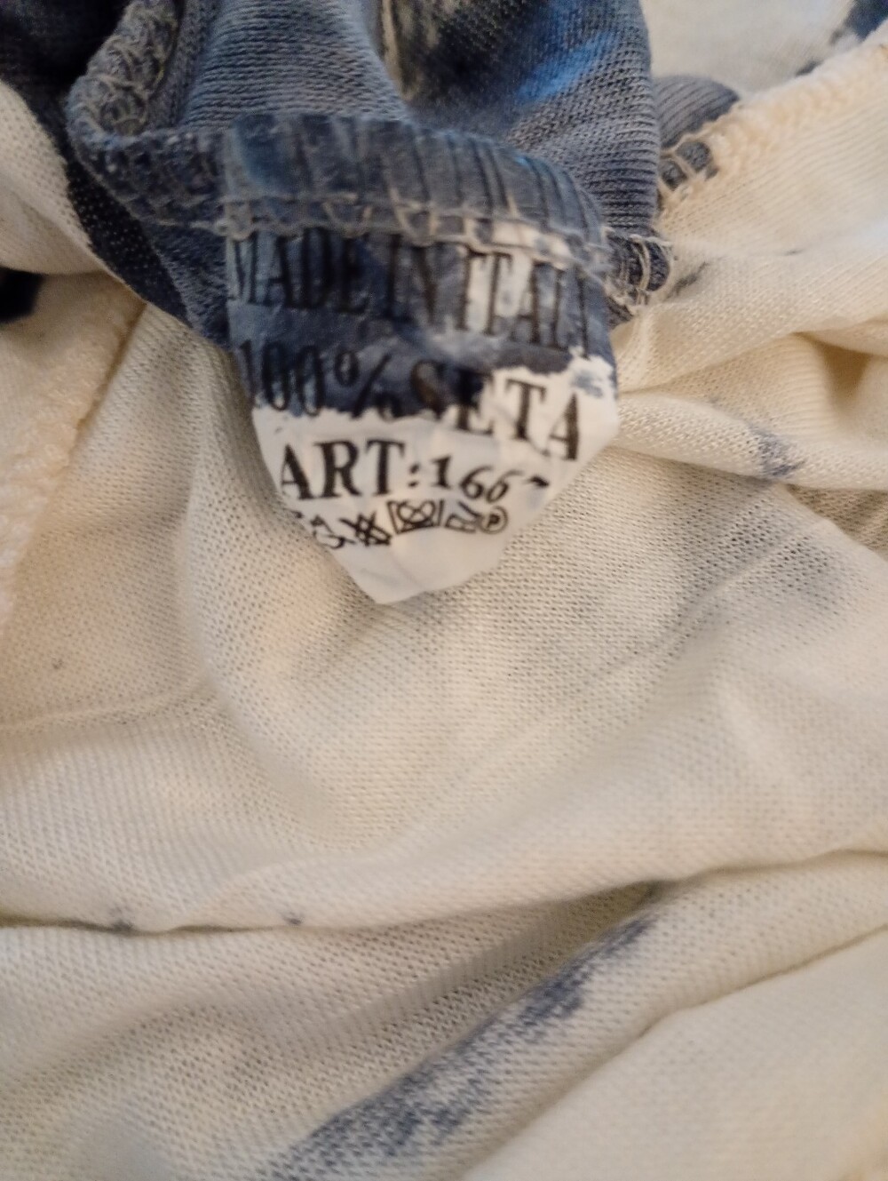 Made in Italy | Silk Blue & White Sheer Batwing Top Metallic Accent | L - Picture 7 of 7